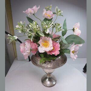 Vintage Edwardian Silver Plated Tazza w Ornate Floral Chased Rim Victorian